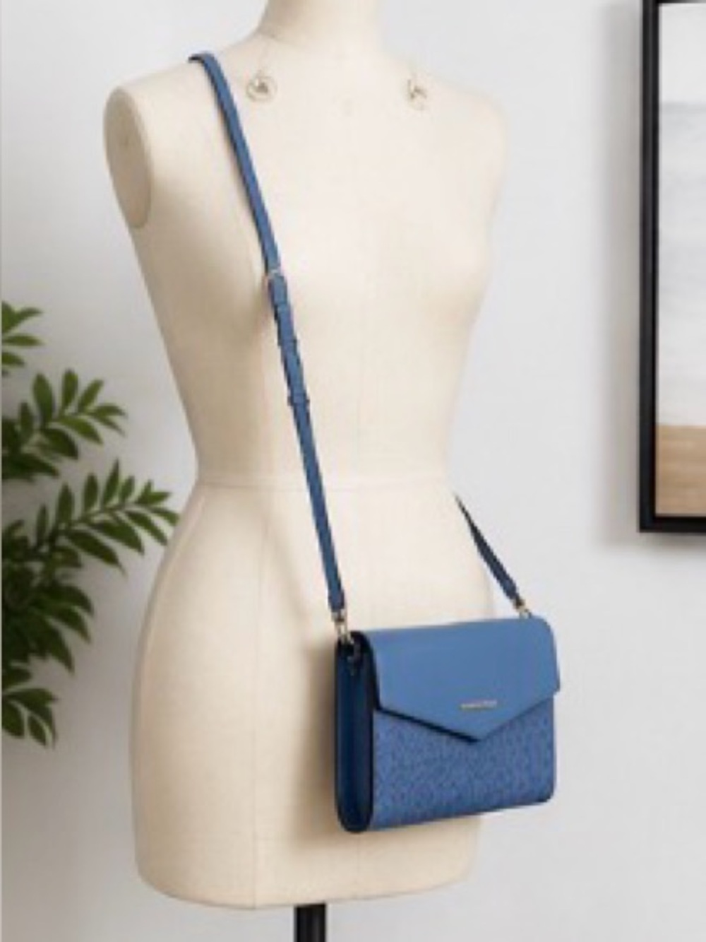 Michael Kors Blue Logo Crossbody Wallet Purse - Convertible Clutch - Adjustable